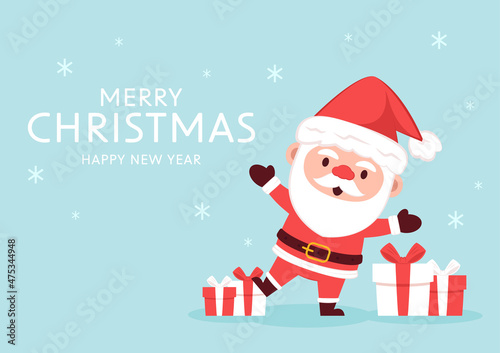 Merry Christmas and happy new year 2022 greeting card. Santa Claus cartoon Cute Christmas mascot. © Supakorn
