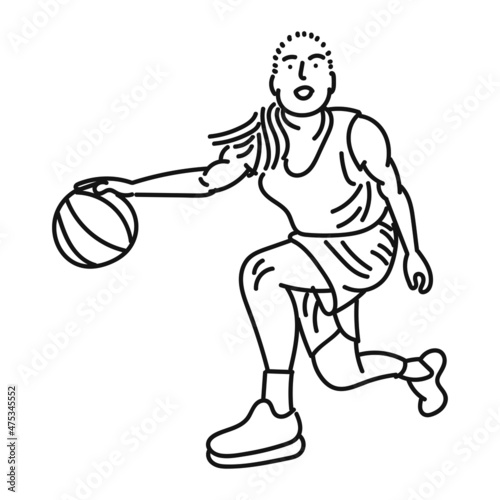 line art of woman posing stylishly playing basketball
