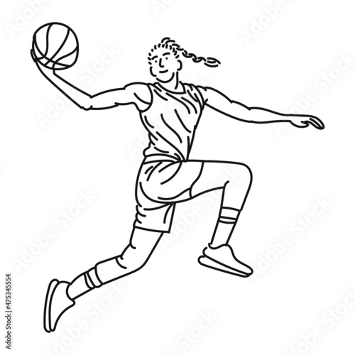 line art of woman posing stylishly playing basketball
