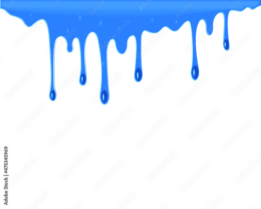 Dripping blue slime with blobs isolated on a blue background