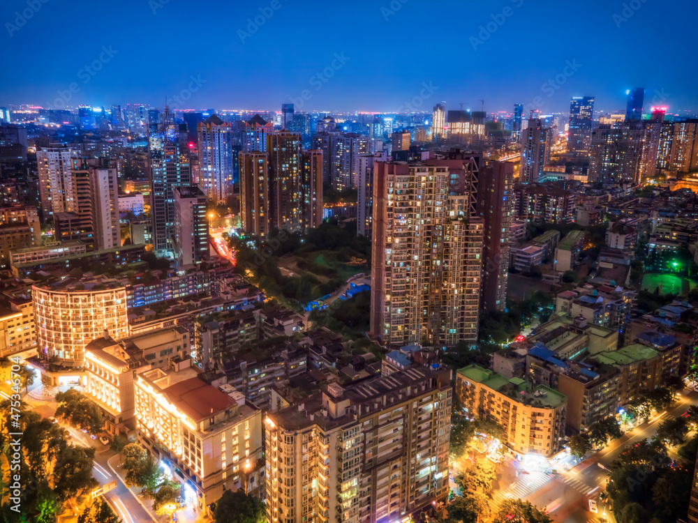 Chengdu Jiuyanqiao CBD night view and modern skyscrapers.