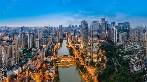 Chengdu Jiuyanqiao CBD night view and modern skyscrapers. © 昊 周