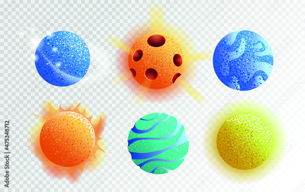 Fototapeta premium A set of planets in a fantasy detailed style. Space illustrations.