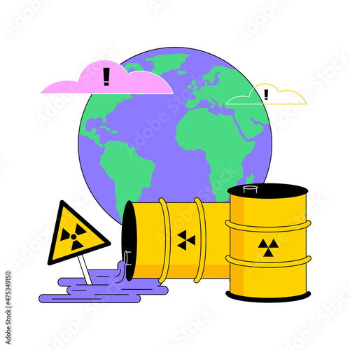 Radioactive pollution abstract concept vector illustration. Radioactive hazardous waste, toxic trash, radiation hazard, environmental problem, dangerous products disposal abstract metaphor.