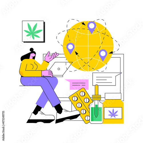 Distribution of hemp products abstract concept vector illustration. Retail cannabis business, marijuana sales market, order online, hemp extract, food supplement, wholesale abstract metaphor.