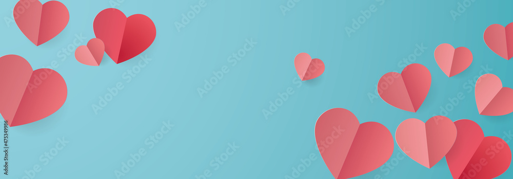 Happy Valentines day - Red hearts background - Love theme banner paper design