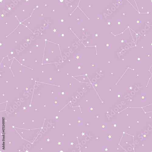 Vector astrological seamless pattern with constellations and stars. Zodiac signs, vector illustration