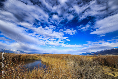 Canvas Print Storm clouds above the Owens River and Owens Valley near bishop in California