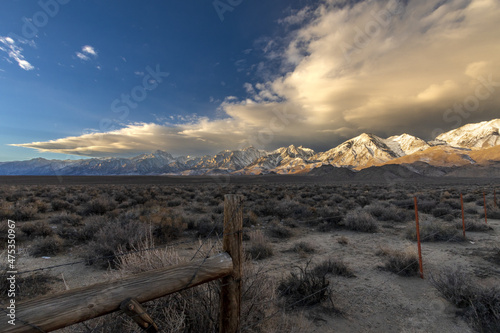 Storm clouds above the Owens River and Owens Valley, Eastern Sierra in California