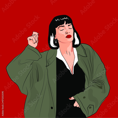 Tela Beautiful woman dancing retro poster vector illustration