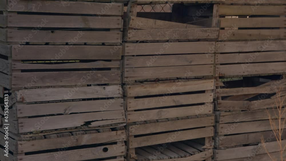 old wooden boxes, boxes, wood, wall made of boxes