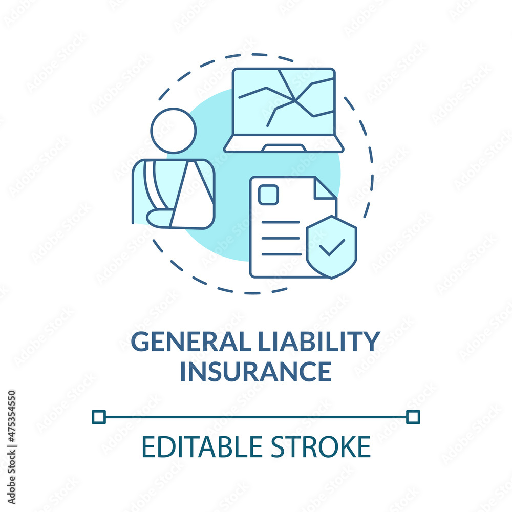 General liability insurance turquoise concept icon. Worker benefit abstract idea thin line illustration. Isolated outline drawing. Editable stroke. Roboto-Medium, Myriad Pro-Bold fonts used
