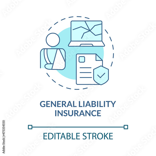 General liability insurance turquoise concept icon. Worker benefit abstract idea thin line illustration. Isolated outline drawing. Editable stroke. Roboto-Medium, Myriad Pro-Bold fonts used