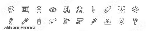 Set of simple crime line icons.