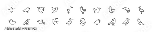 Set of simple bird line icons.