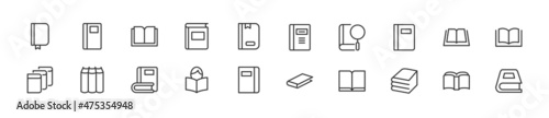 Set of simple book line icons.