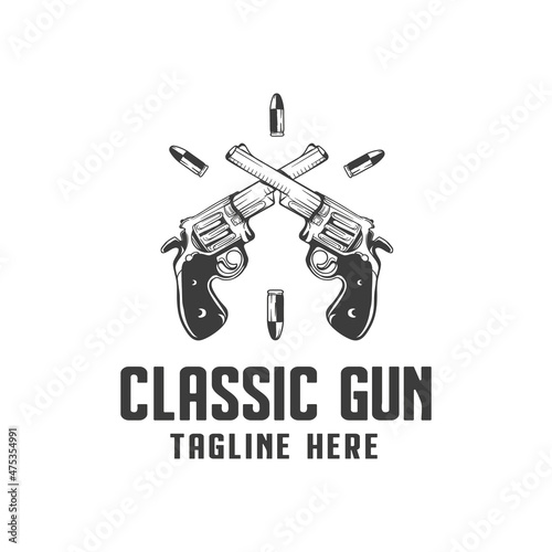 a crossed gun with 4 bullets