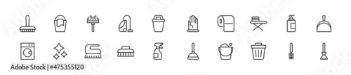 Set of simple cleaning line icons.