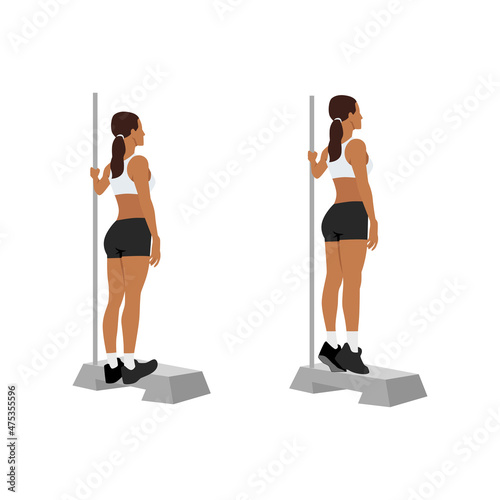 Woman doing Bodyweight calf raises exercise. Flat vector illustration isolated on white background