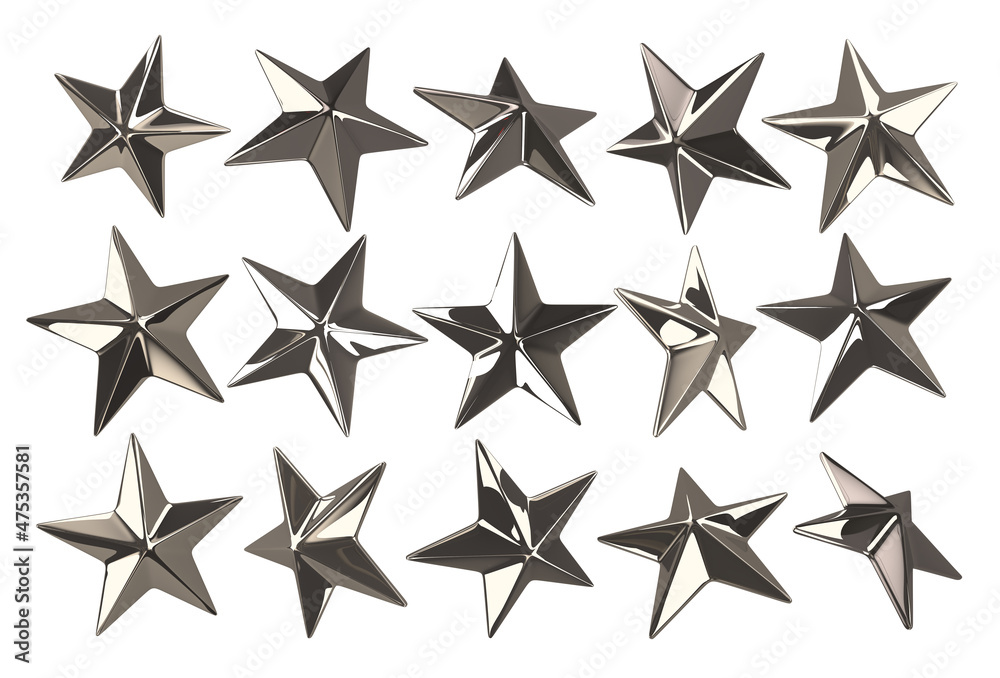 Star studs set of 15 different elements illustration from 3d rendering. Star studs set of 15 different elements illustration from 3d rendering.