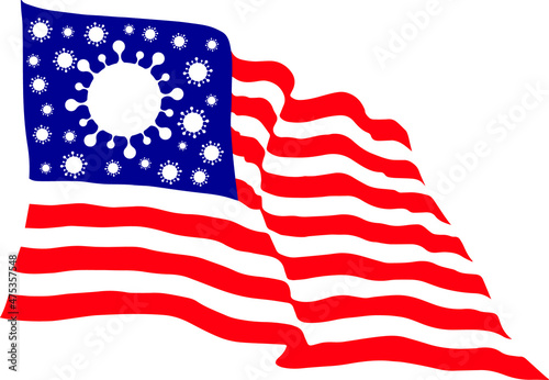 Vector United States of America national flag with coronavirus icons instead of stars.