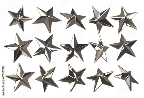 Star studs set of 15 different elements illustration from 3d rendering. photo