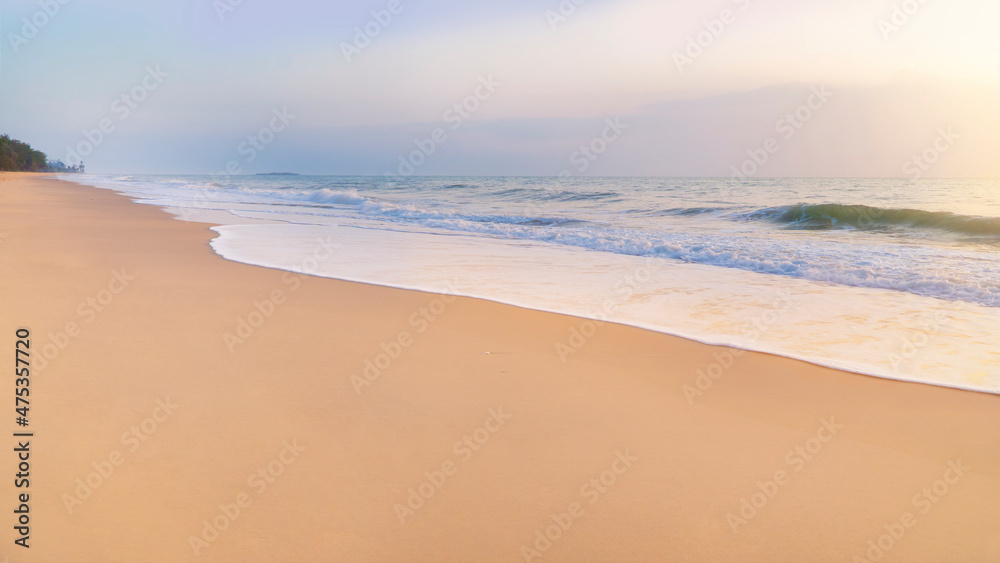 Sweet Sea and sky concept, morning warm sky, horizontal background banner. Inspirational nature landscape, beautiful colors, wonderful scenery of the tropical beach. sunset, summer travel vacation.