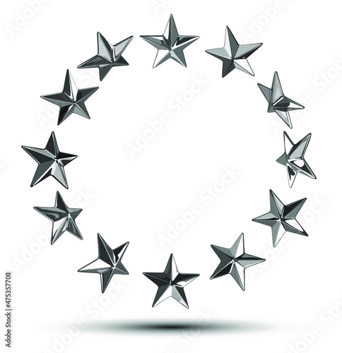 12 vector punk star studs in the shape of a round circle isolated on white background.