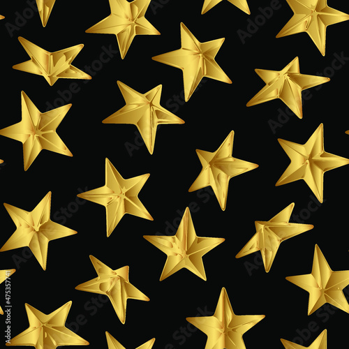 Golden vector punk star studs seamless pattern on black background.