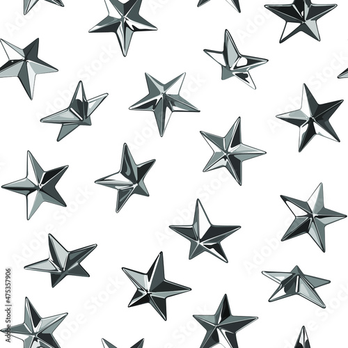 Metal vector punk star studs seamless pattern on white background.