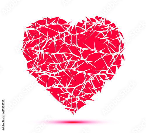 Hand drawn vector concept red heart shape with white tangled briar patch.