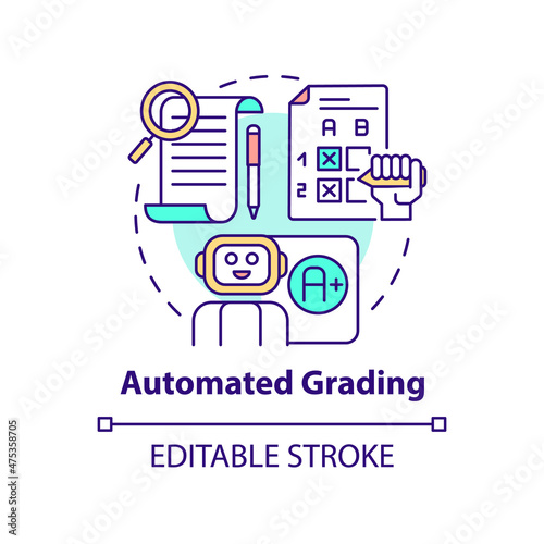 Automated grading concept icon. Evaluating student process. Education abstract idea thin line illustration. Isolated outline drawing. Editable stroke. Roboto-Medium, Myriad Pro-Bold fonts used