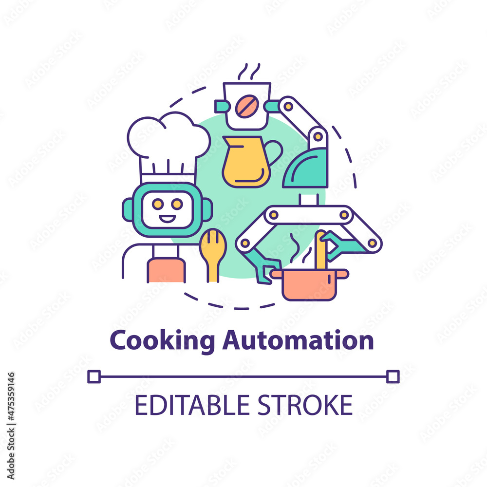 Cooking automation concept icon. Technology and innovation. Automated kitchen abstract idea thin line illustration. Isolated outline drawing. Editable stroke. Roboto-Medium, Myriad Pro-Bold fonts used Cooking automation concept icon. Technology and innovation. Automated kitchen abstract idea thin line illustration. Isolated outline drawing. Editable stroke. Roboto-Medium, Myriad Pro-Bold fonts used