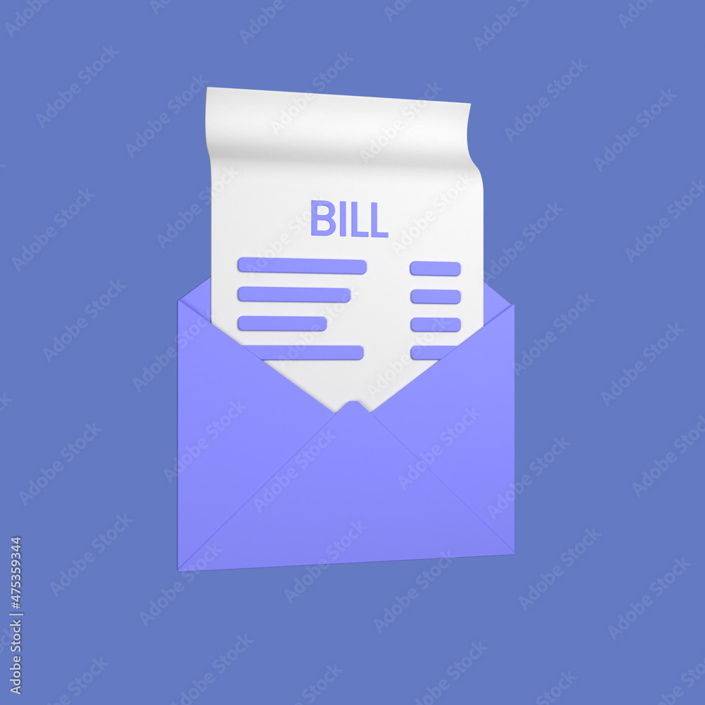 3d cartoon billing envelope mail isolated on a purple background, billing envelope mail. 3d rendering illustration 3d cartoon billing envelope mail isolated on a purple background, billing envelope mail. 3d rendering illustration