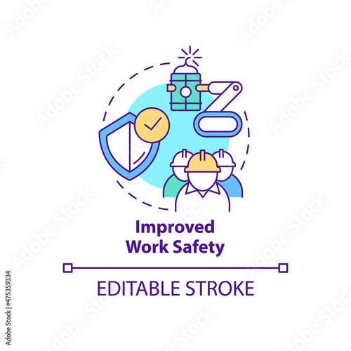 Improved work safety concept icon. Industrial automation advantages abstract idea thin line illustration. Isolated outline drawing. Editable stroke. Roboto-Medium  Myriad Pro-Bold fonts used