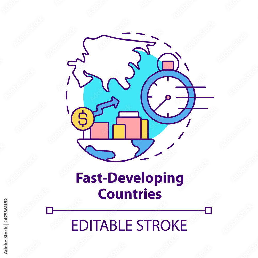 Fast-developing countries concept icon. Experiencing strong growth abstract idea thin line illustration. Isolated outline drawing. Editable stroke. Roboto-Medium, Myriad Pro-Bold fonts used
