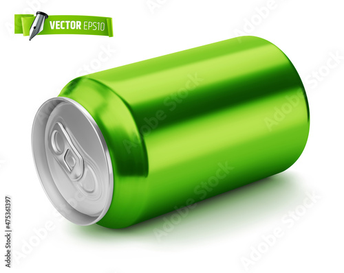 Vector realistic illustration of a green soda can on a white background.