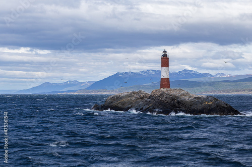 Lighthouse on island in Ocean, Tierra del Fuego, Argentina