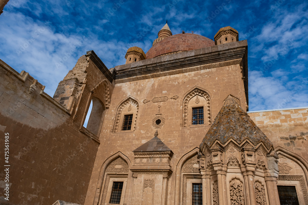 Main dome at Ishakpasa (Ishak Pasha) palace with  the beatiful sky - Dogubayazit, Turkey