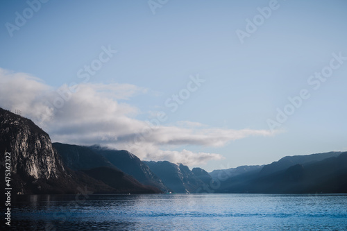 Scenic landscape of huge rocks and fjord in Norway. Beautiful northern nature. © Anastasia