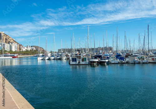 VIEW FROM THE PASEO MARITIMO A PART OF THE PORT OF ALICANTE, SPAIN