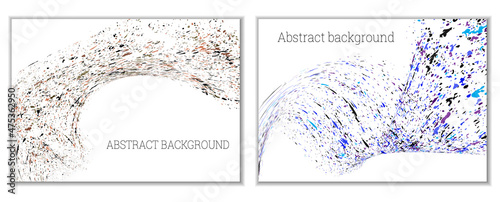 Multicolored paint splashes, smears, dust particles and debris are carried by the wind. A set of two templates. Design template for the design of banners, posters, booklets, covers, magazines. EPS 10