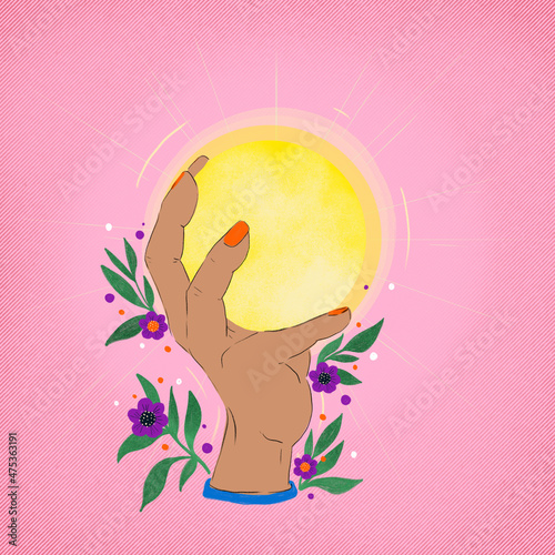 hand holding a sun with flowers