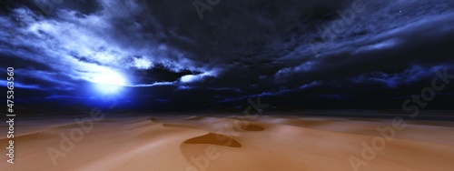 Obraz na plátne Dunes of sand under a formidable sky, the desert at sunset overcame a thundersto