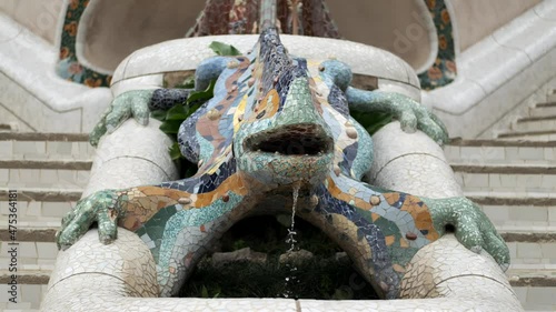 Mosaic lizard or salamander fountain in Park Guell. Barcelona. Spain photo