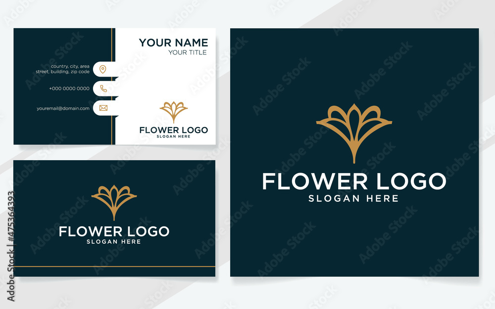 Luxury flower logo suitable for boutique, spa, beauty etc with business card template