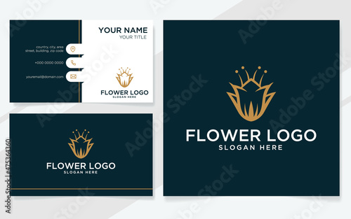 Luxury flower logo suitable for boutique, spa, beauty etc with business card template