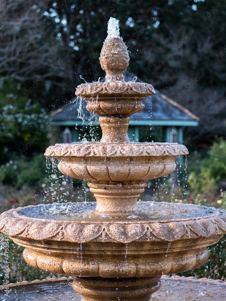Vertical shot of a beautiful water fountain in a park - obrazy, fototapety, plakaty 