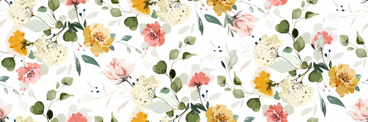 Stickers Vintage bloemen patronen Botanisch patroon met rozen en kruiden  © lisima