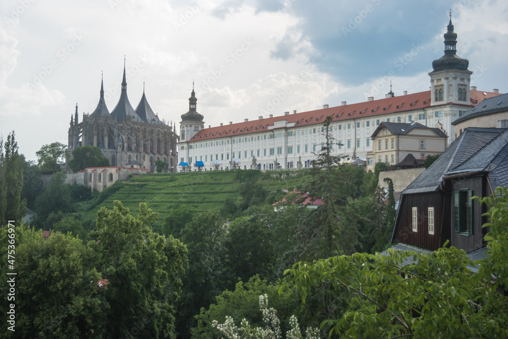 Kutná Hora, Czech Republic, June 2019 - broad view of the Jesuit College and St Barbara's Church 